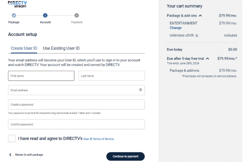 Directv Checkout Page