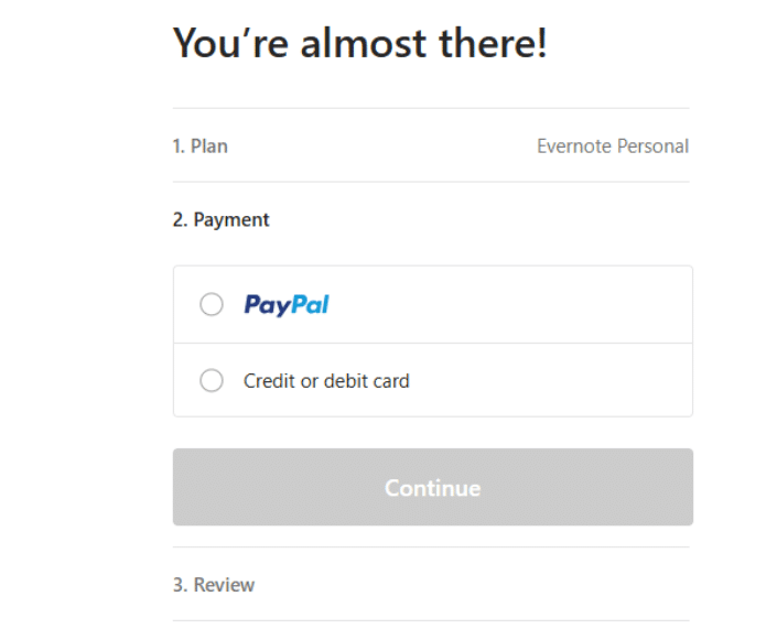 Evernote Checkout Page