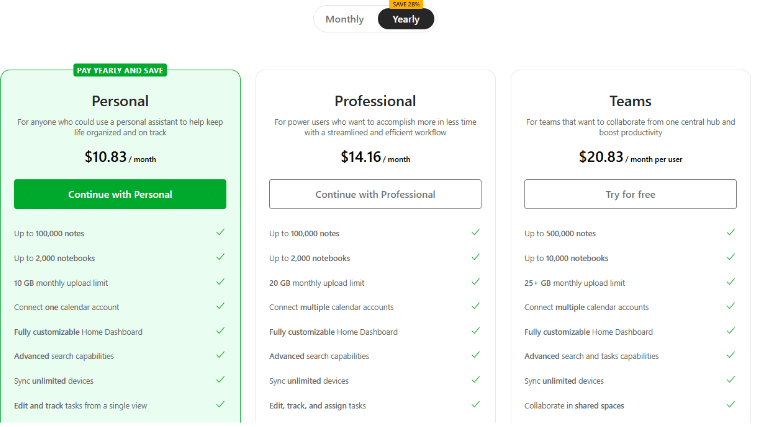 Evernote Pricing Plans