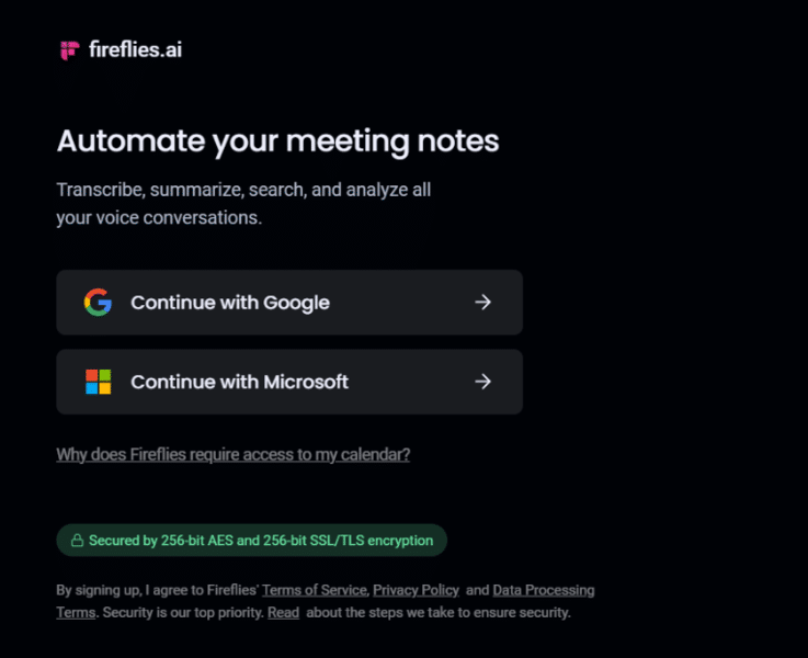 Fireflies AI Signup Page