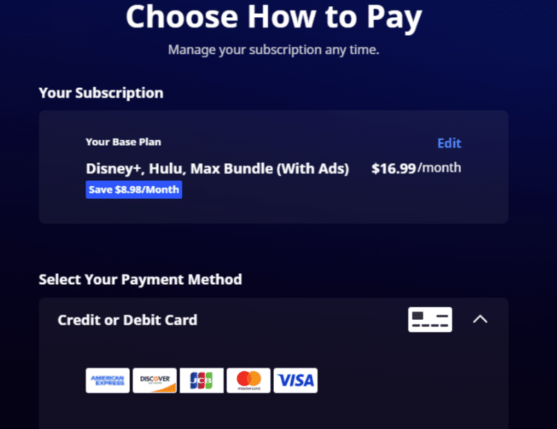 HBO Max Subscription Page