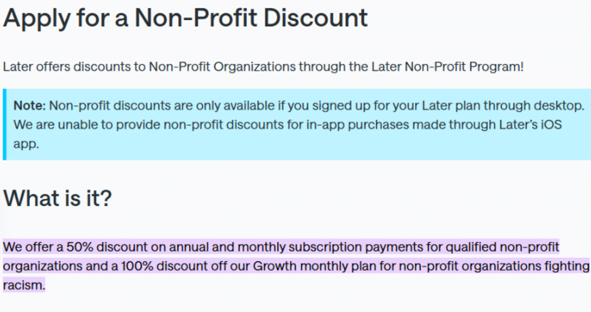 Later Non Profit Discount