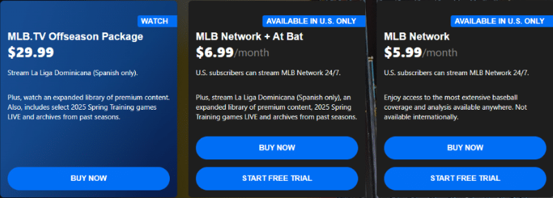 MLB.TV Pricing Page