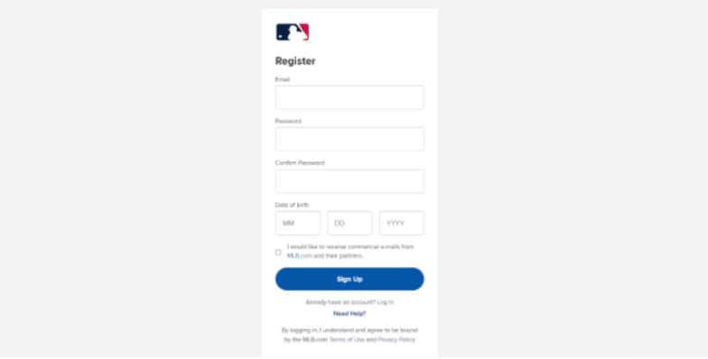 MLB.Tv Register Page