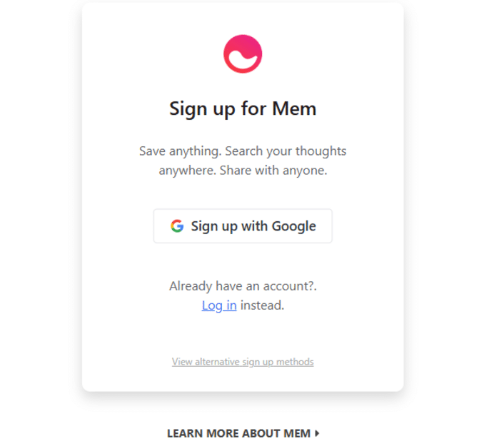 Mem Sign Up Page