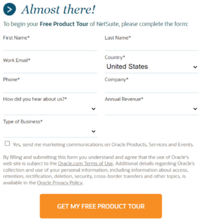 NetSuite Signup Page