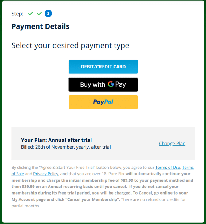 Pureflix Payment Page