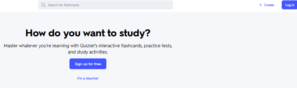 Quizlet Homepage