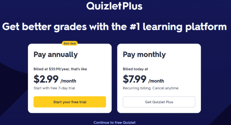 Quizlet Pricing Plans