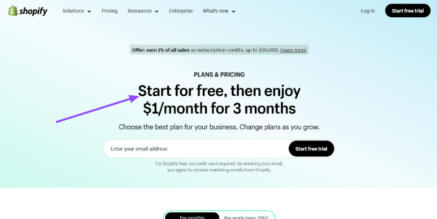Shopify Free Trial Page