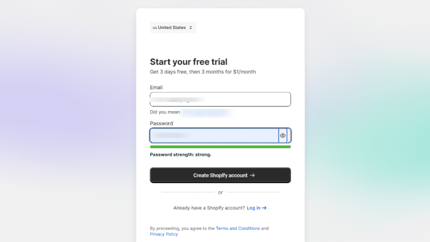 Shopify Signup Page