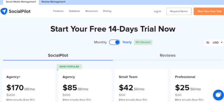 SocialPilot Pricing Page