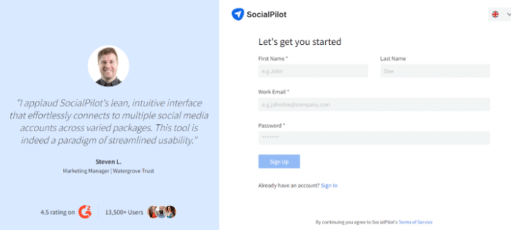 SocialPilot Sign Up Page