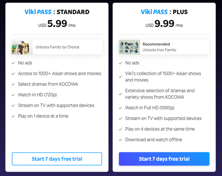 Viki Pricing Plans