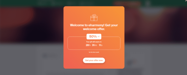 eHarmony Offer Popup