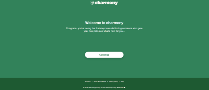 eHarmony Welcome Page