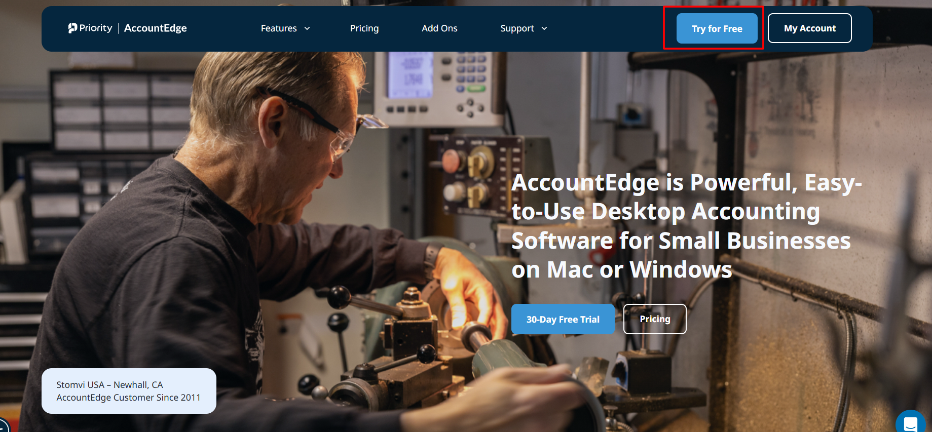 AccountEdge Trial Page