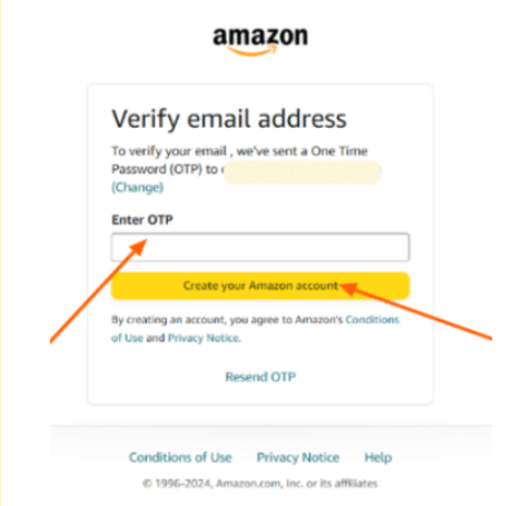 Amazon email verification page