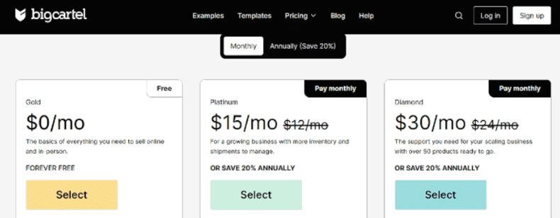 Big Cartel Pricing Plan