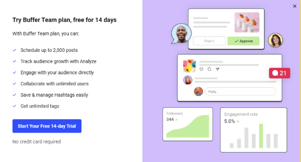 Buffer free trial pop-up