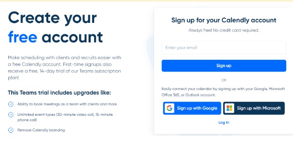 Calendly sign up page