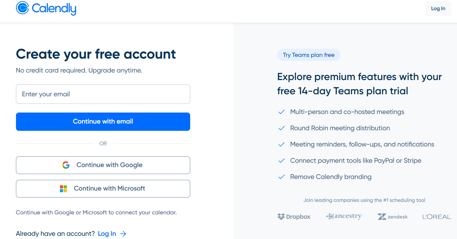 Calendly sign up page