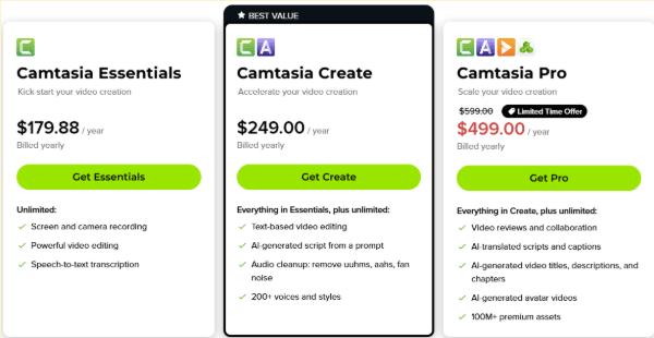 Camtasia subscription plans