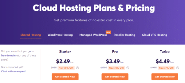 Chemicloud shared hosting plans