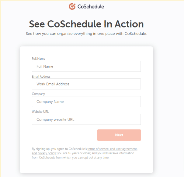 Coscedule Demo Sign up page
