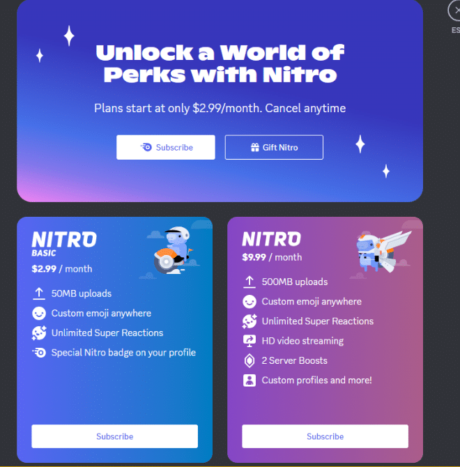 Discord Nitro Pricing Plan