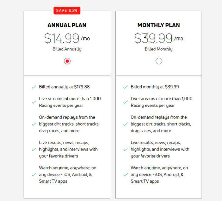 FloRacing Pricing Plan