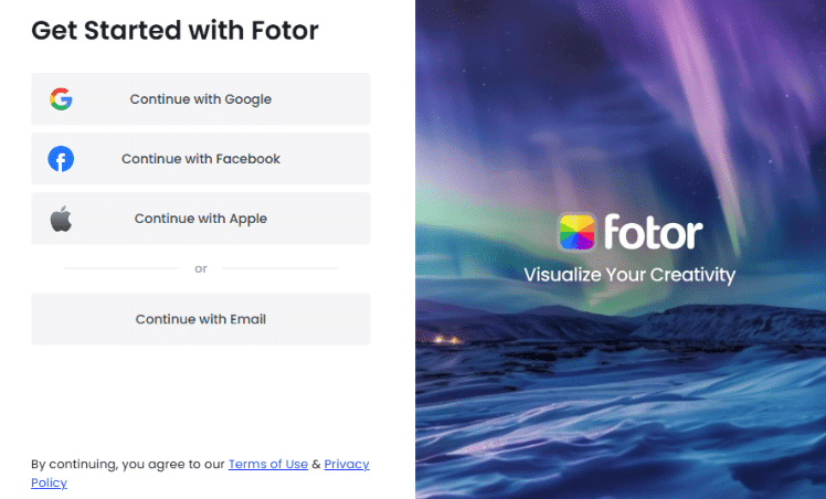 Fotor Sign up page