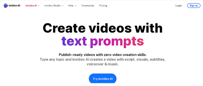 Invideo AI homepage