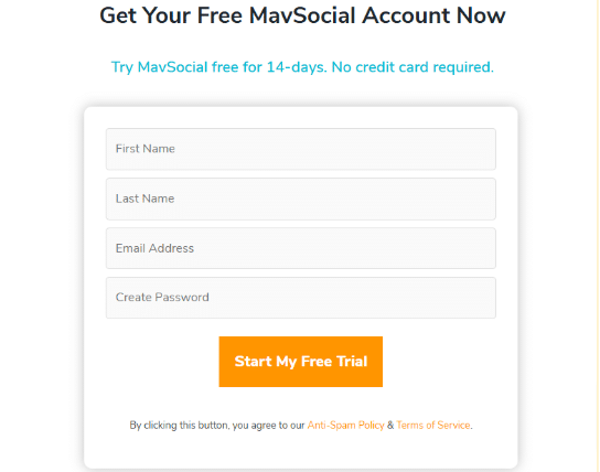 MavSocial Sign up page