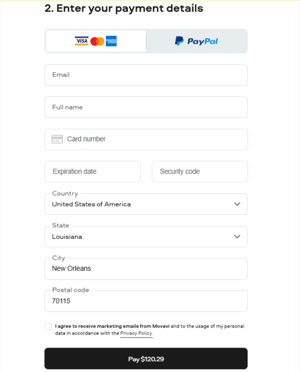 Movavi checkout page