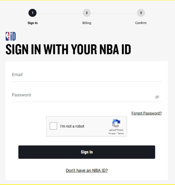 NBA League Pass Sign in page