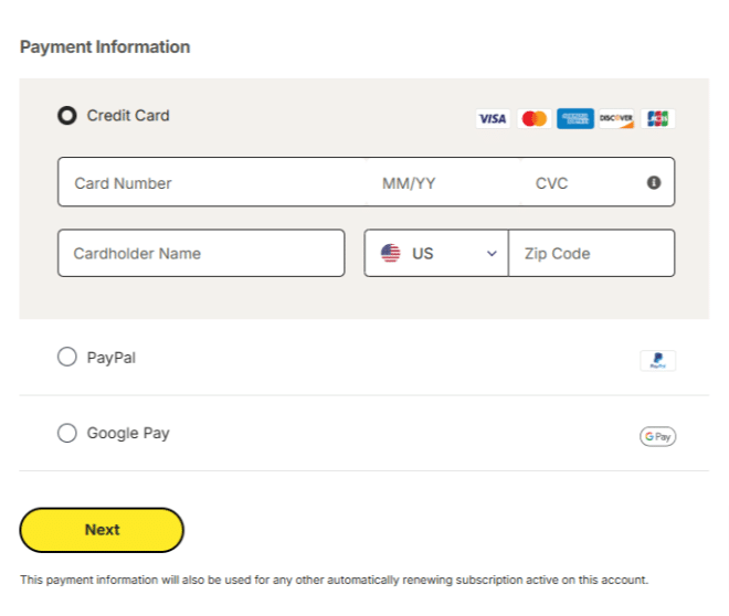 Norton checkout page