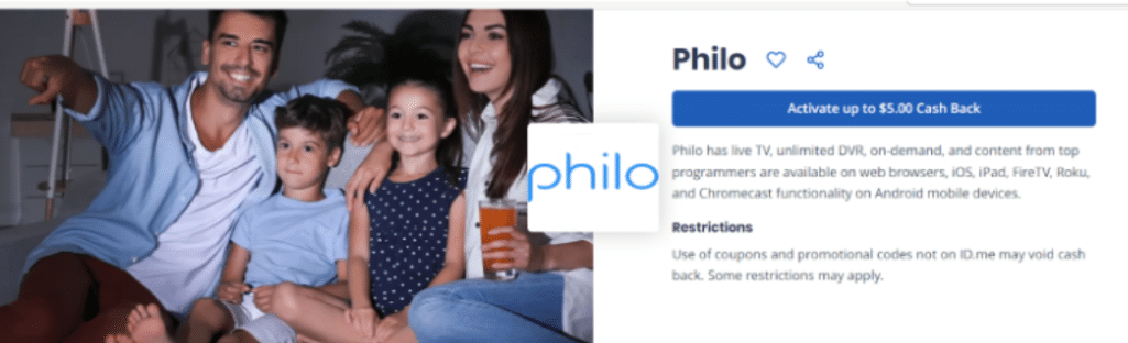 Philo TV Activate Upto $5 Cashback Page