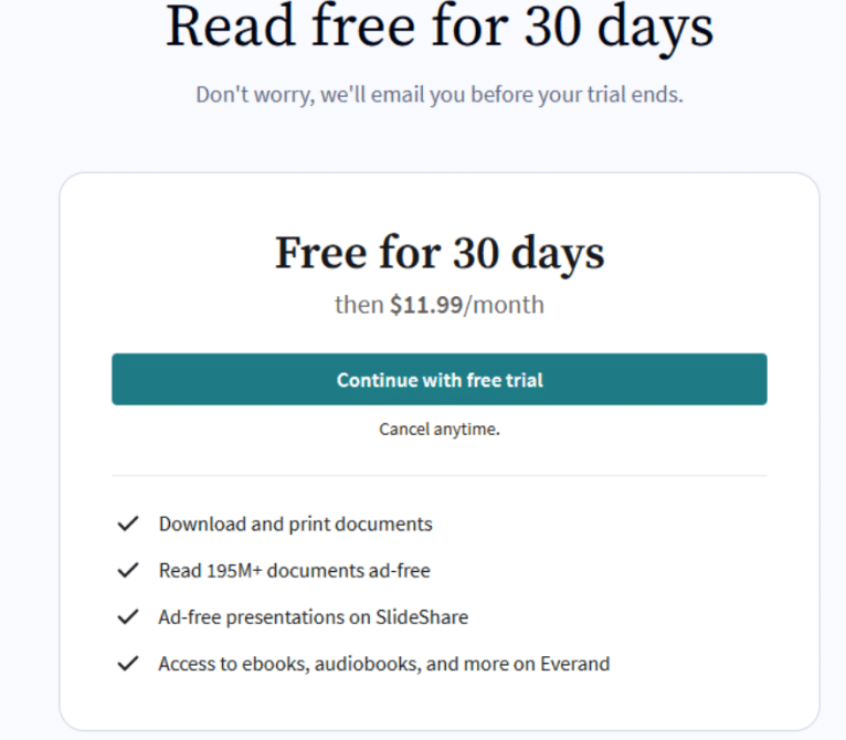 Scribd Subscription Page