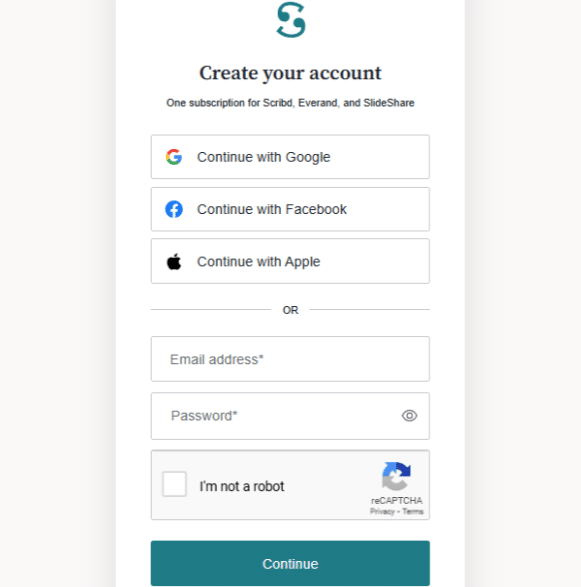 Scribt Account Creation Page