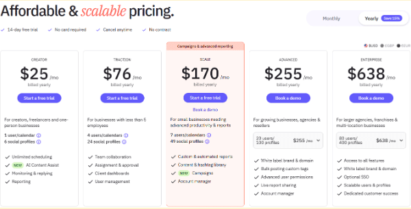 Sendible pricing plans