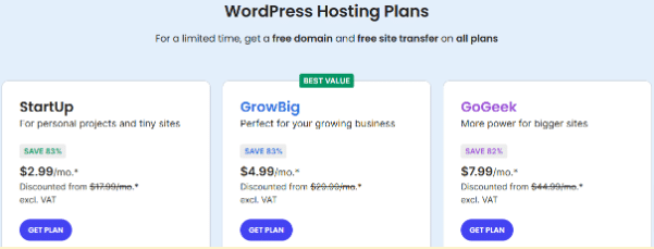 SiteGround Pricing plans