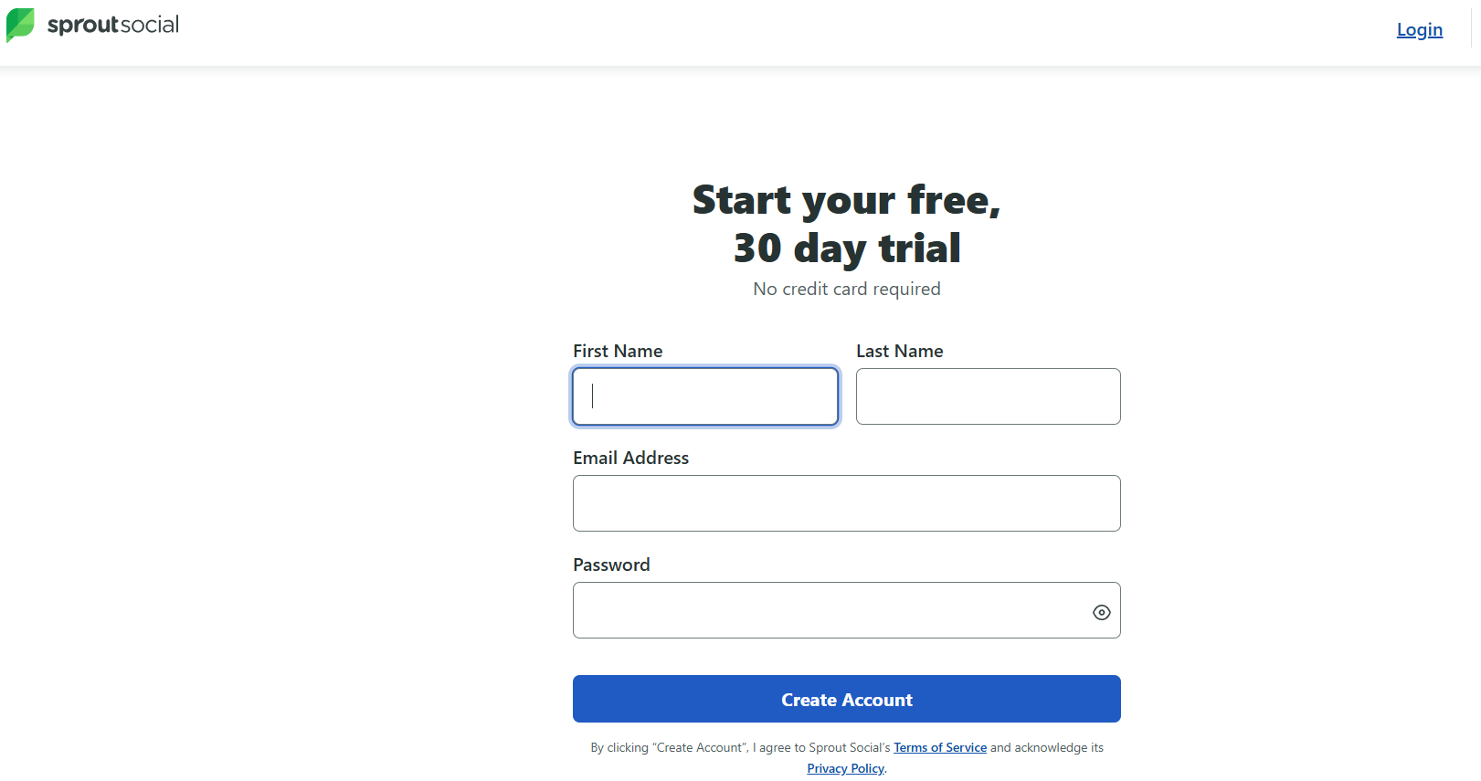 Sprout Social Sign up page