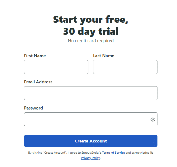 Sprout Social Sign up page