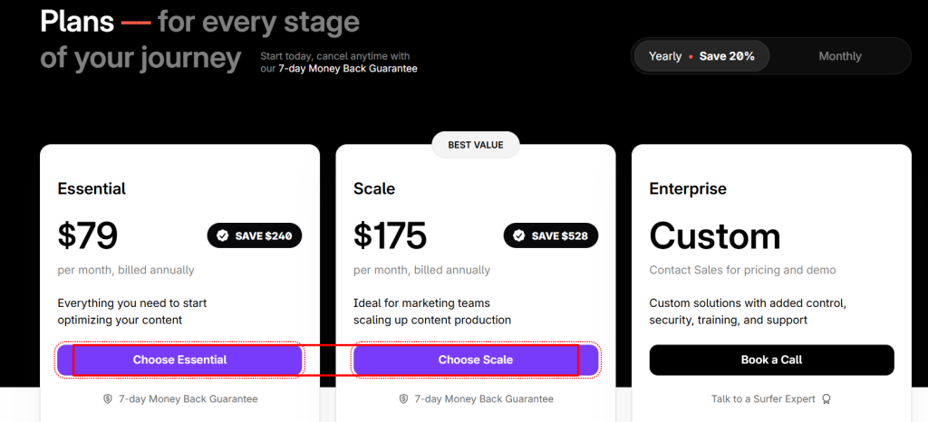 Surfer SEO Pricing Page