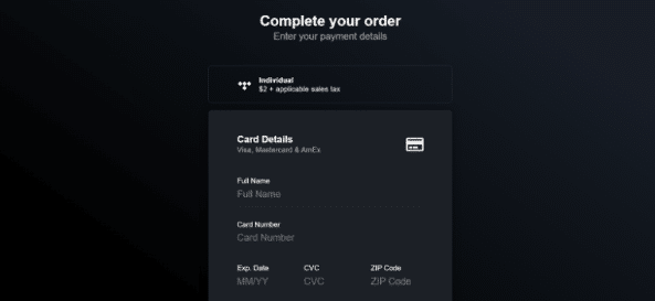 Tidal checkout page