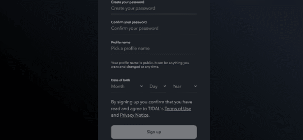 Tidal signup process