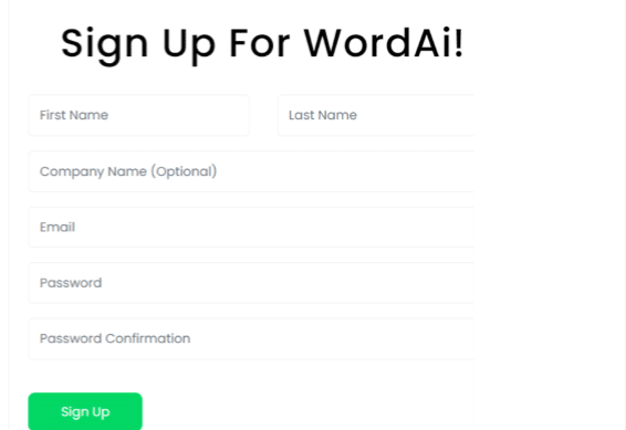 WordAi sign up page