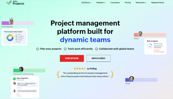 Zoho Project homepage