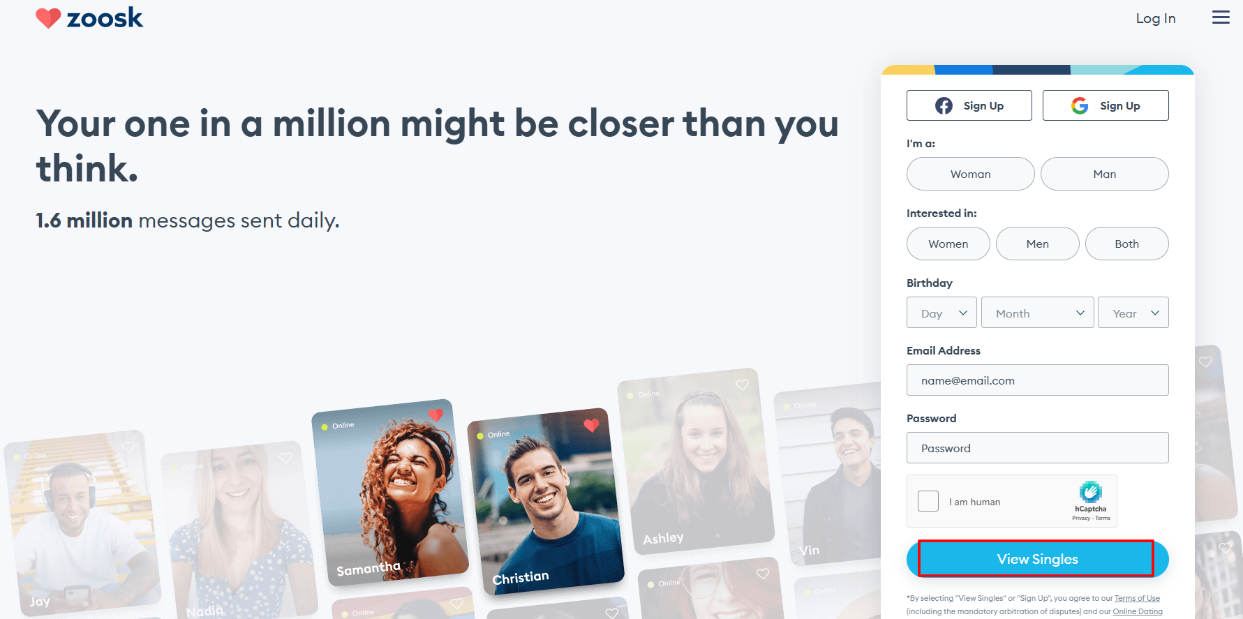 Zoosk homepage